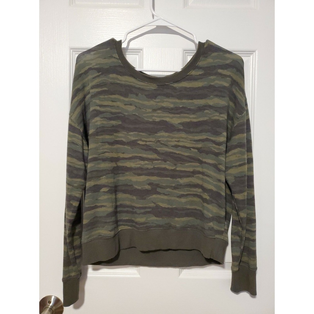 Splendid Green Soft Modal Blend Camo Cropped Sweatshirt Top Size Small